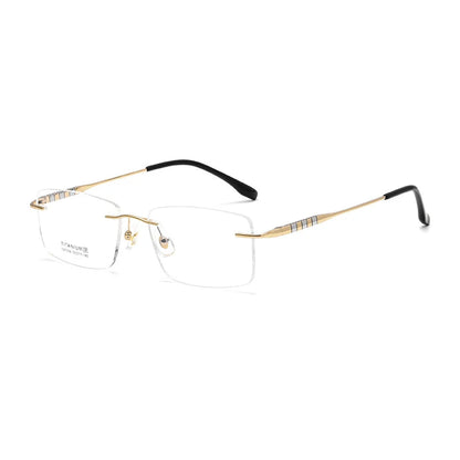 Fashion Square Ultra Light Pure Titanium Optical Prescription Rimless Eyeglasses Frame Luxury For Men Large Size Eyewear S97356