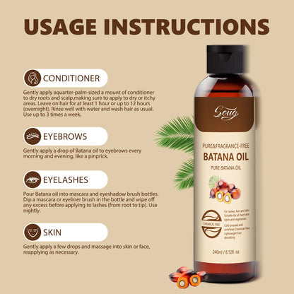 Pure Natural Batana Oil for Hair Growth, Eyelashes & Skin Care - 240ml Cold-Pressed Treatment for Dry Hair Repair