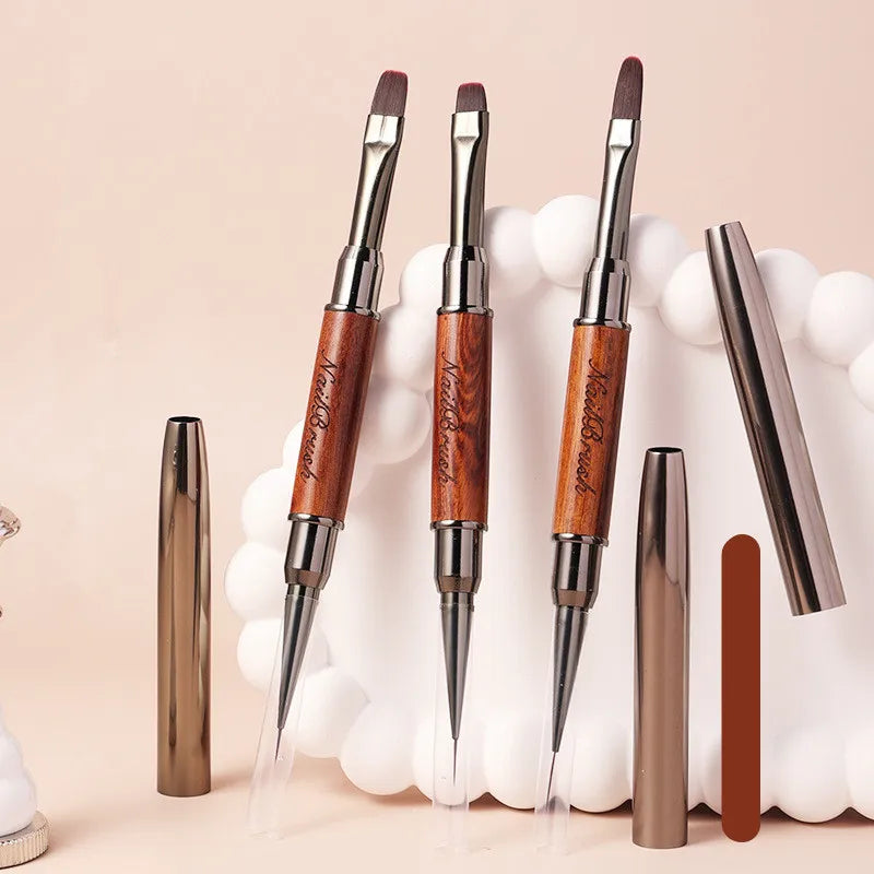 Double-end Sandalwood Nail Pen Brush Glue Phototherapy Pen Liner Brush Dual End Nail Art Painting Manicure Brushes Tool ﻿