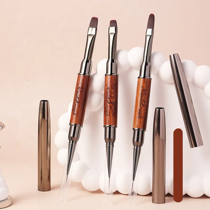 Double-end Sandalwood Nail Pen Brush Glue Phototherapy Pen Liner Brush Dual End Nail Art Painting Manicure Brushes Tool ﻿