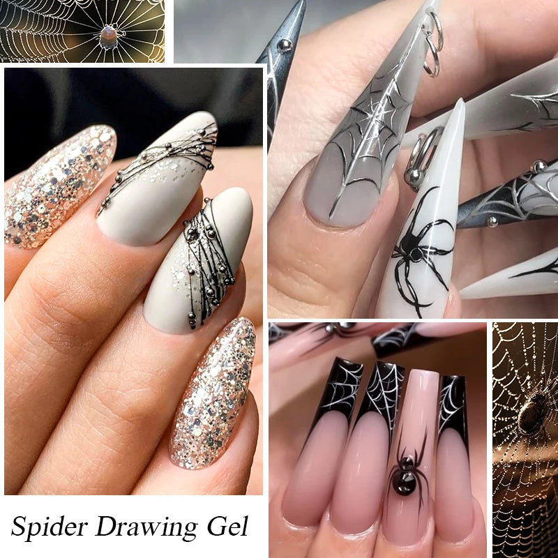 Spider Wire Drawing Gel Nail Polish Black White Spider Web Gel Nail Art Design Painting Liner Gel Semi Permanent Nails Varnish
