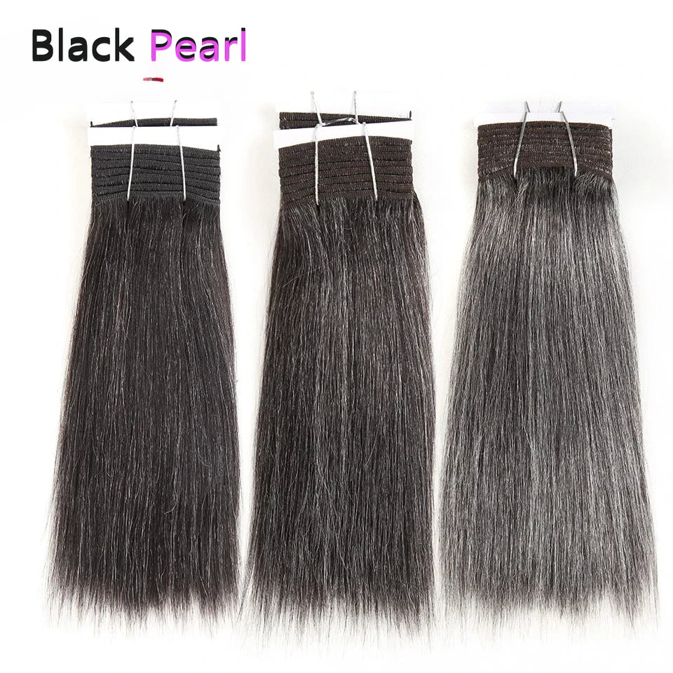 Sleek Yaki Straight Gray Hair Bundles Brazilian Hair Weave Bundles Silver Grey  #44 #34 51# For Black Remy Human Hair Extensions