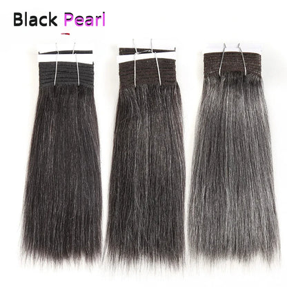 Sleek Yaki Straight Gray Hair Bundles Brazilian Hair Weave Bundles Silver Grey  #44 #34 51# For Black Remy Human Hair Extensions