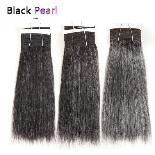 Sleek Yaki Straight Gray Hair Bundles Brazilian Hair Weave Bundles Silver Grey  #44 #34 51# For Black Remy Human Hair Extensions