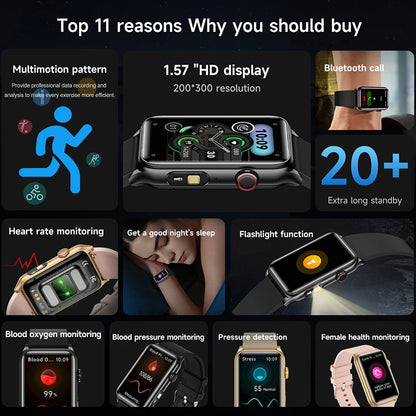 2025 New Medical Grade Health Monitoring Smartwatch Blood Oxygen Blood Pressure BT Call Women's Health smart Watch