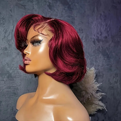 99JPixie Cut 13x4 Transparent Lace Front Wigs For Women Short Bob Wig Inidan Pre Plucked Lace Frontal Human Hair Wig 200 Density