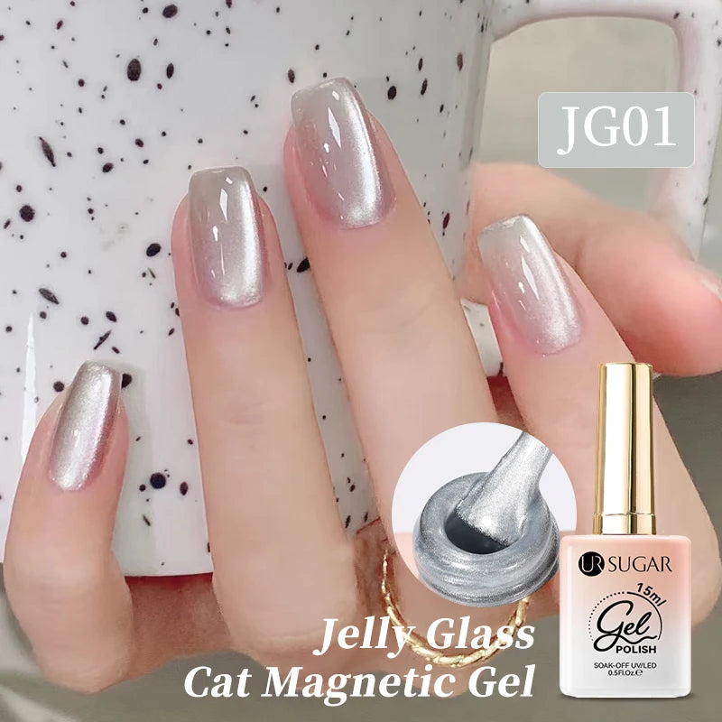 UR SUGAR 15ml Pink Jelly Cat Magnetic Gel Nail Polish Glitter ICE Soak Off Ceramic UV Gel Semi-permanent Nail Supplies Manicure