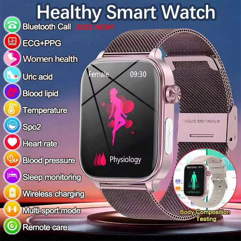 2025 New Smart Watch Diagnosis Blood Lipids Uric Acid Blood Pressure Smartwatch Men ECG+PPG Voice Bluetooth Call Health watch