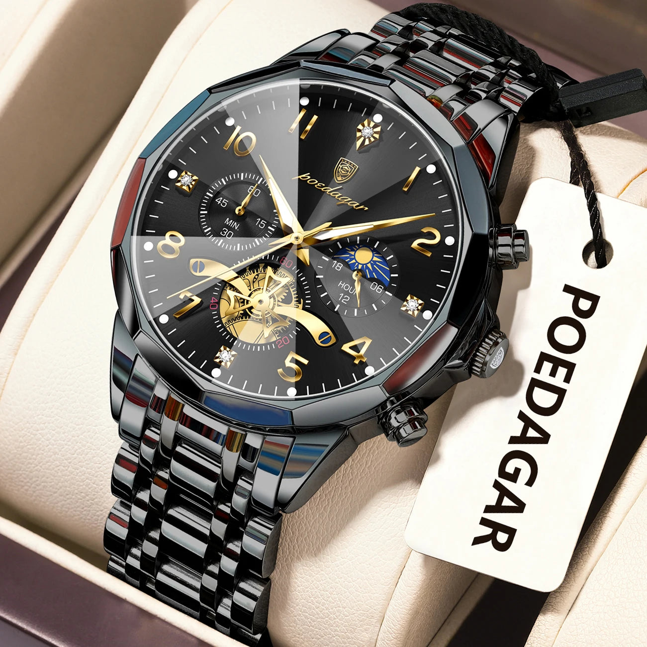 POEDAGAR Luxury Original Watch For Man Chronograph Waterproof Luminous Men Clock Quartz Stainless Steel Men's Watches Male Reloj