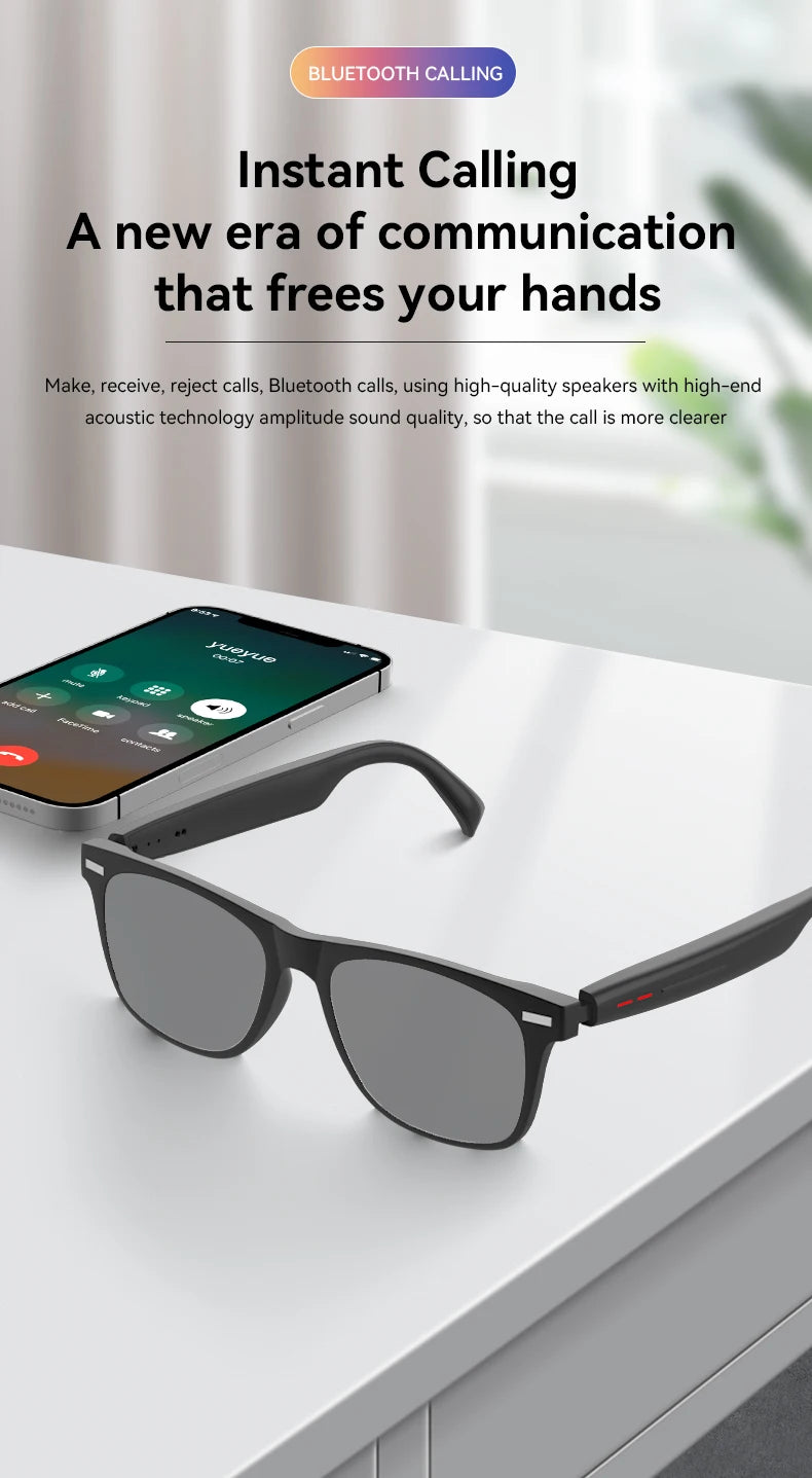 Smart Glasses Bluetooth Call Music Remote Camera Shoot Stereo Mic Men Touch Sunglasses AI Voice Assistant For Android IOS Phone