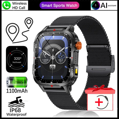 New men's smart watch For xiaomi with flashlight Bluetooth phone built-in compass 1100mAh large-capacity battery video DIY dial