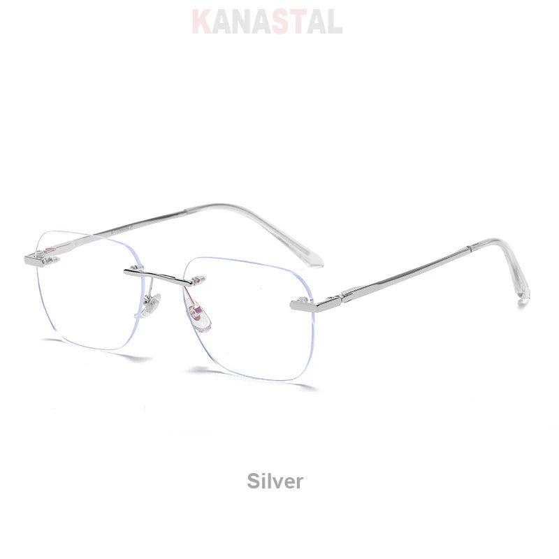 Men Titanium Rimless Eyeglasses Frame Blue Light Blocking Glasses Women Anti Fatigue Lenses Prescription Myopia Reading Eyewear
