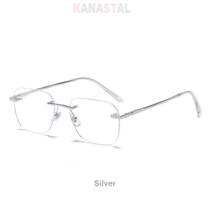 Men Titanium Rimless Eyeglasses Frame Blue Light Blocking Glasses Women Anti Fatigue Lenses Prescription Myopia Reading Eyewear