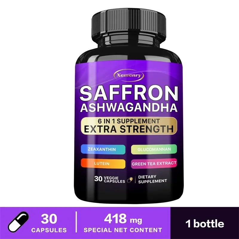 Saffron Supplement Glucomannan Ashwagandha Green Tea Extract Lutein and Zeaxanthin Extract Capsules - Improves Mood and Vision