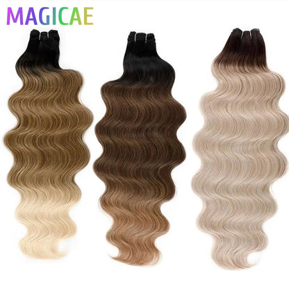 30Inches Ombre Chocolate Brown 6# Blond 613 Body Wave Bundles Soft Nature Synthetic Bio Human-Like Hair Extension Heat Resistant
