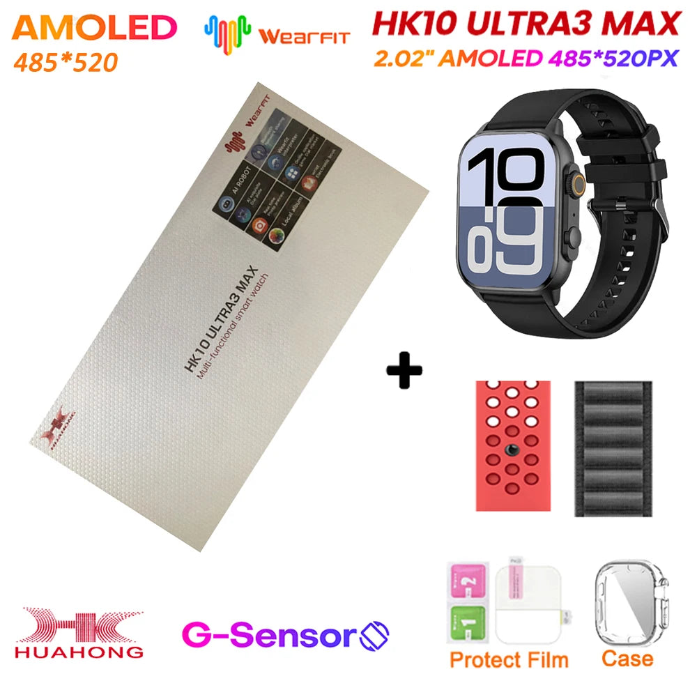 HK10 Ultra 3 MAX Plus 2025 Smart Watch 49mm AMOLED 4GB ROM AI ROBOT Network Sharing NFC GPT Compass GPS Watch for ISO Android