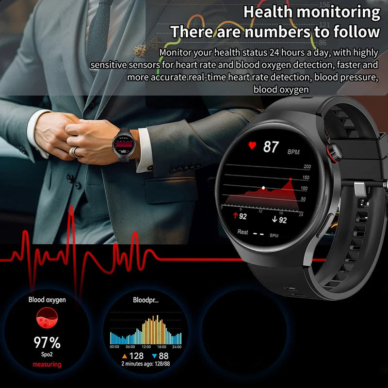 2025 New Watch4 Pro Men Smart Watch 360*360 AMOLED Screen Heart Rate Bluetooth Call IP67 Waterproof Men's Smartwatch For Android