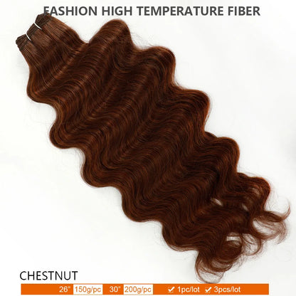 30Inches 200grams Blond Ombre 27/613 Brown Body Wave Synthetic Hair Weave Bundles Soft Bio Human-Like Heat Resistant Ponytail