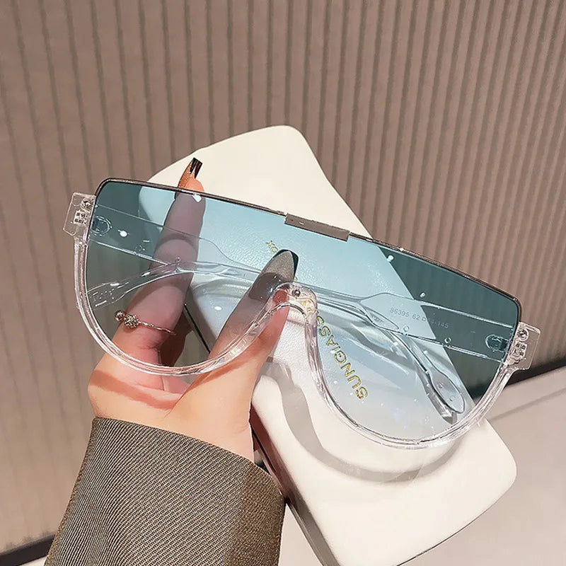 Women Fashion Semi-round Sunglasses Monoblock Outdoor Goggle Shades Half Frame Oversized Sun Glasses Trending UV400 Eyewear