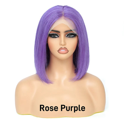 Red Short Bob Wig Human Hair HD Lace Front Wigs Straight 13X4 Blonde 613 Highlight Pink Colored Blunt Cut Lace Frontal Wig 13x6