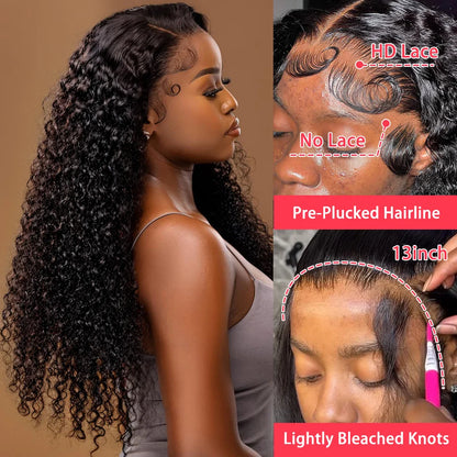 100% Human Hair 13x6 HD Deep Wave Lace Frontal Wigs 13x4 Water Curly 5x5 Glueless Lace Front Wig 30 40 Inch Closure Kinky WearGo
