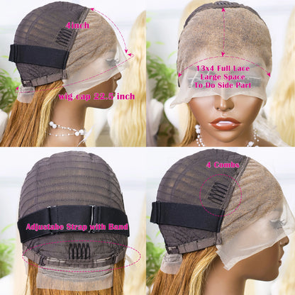 13x4 Straight Short Wig 4/27 Brown Blonde Pre Plucked Transparent  Lace Human Hair Bob Wigs Transparent Lace Human Hair Bob Wigs