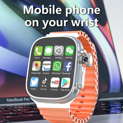 New Ultra Smart Watch 4G SIM Card 2.06''AMOLED Screen GPS WIFI 190°Rotating Camera Video Call Google Play Android Smartwatch