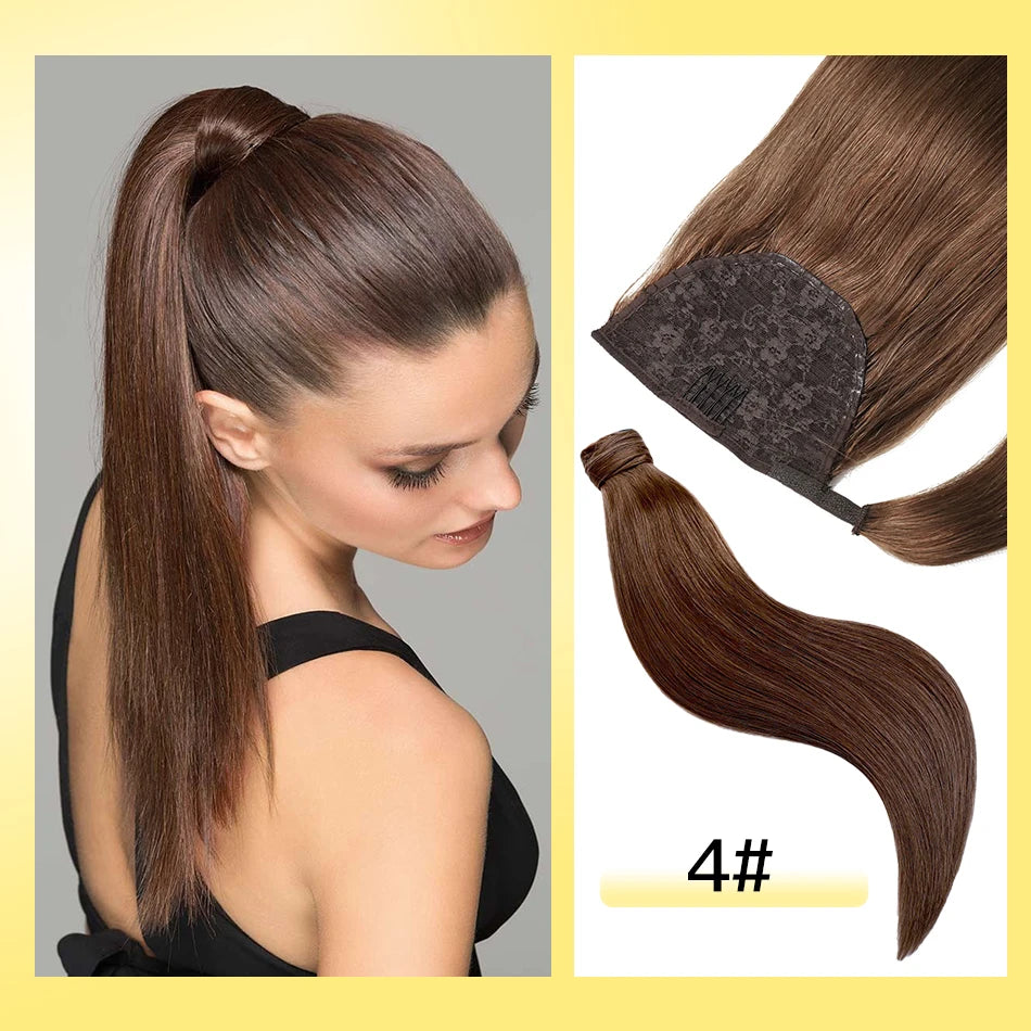 Yelo Ponytail Human Hair Wrap Around Brazilian Straight Ponytail 100% Remy Human Hair MagicTie Ponytail Extension Clip Horsetail
