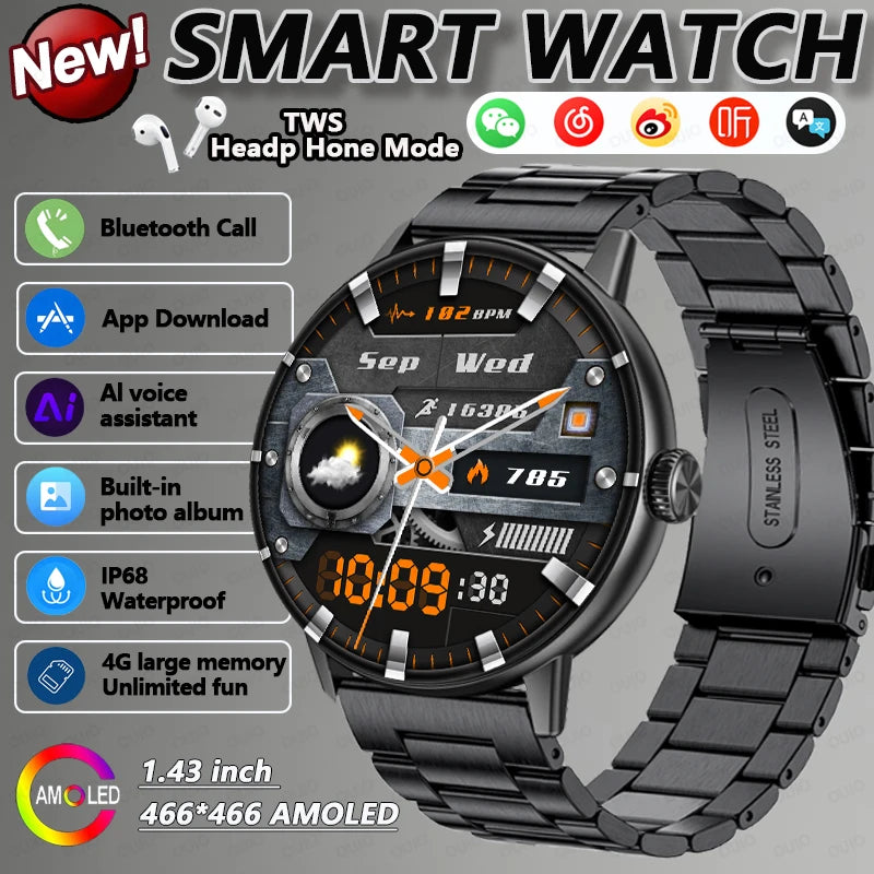 New 3D Surround Vision Smart Watch Built-in App 4GB large Memory Built-in photo album TWS Headphone IP68 Waterproof Smart Watch