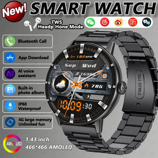 New 3D Surround Vision Smart Watch Built-in App 4GB large Memory Built-in photo album TWS Headphone IP68 Waterproof Smart Watch