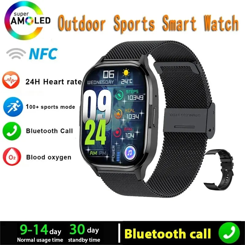 SENBONO 2024 New AMOLED Smart Watch Always On Display Bluetooth Call NFC Smartwatch Men Sport Waterproof Watch for IOS Android
