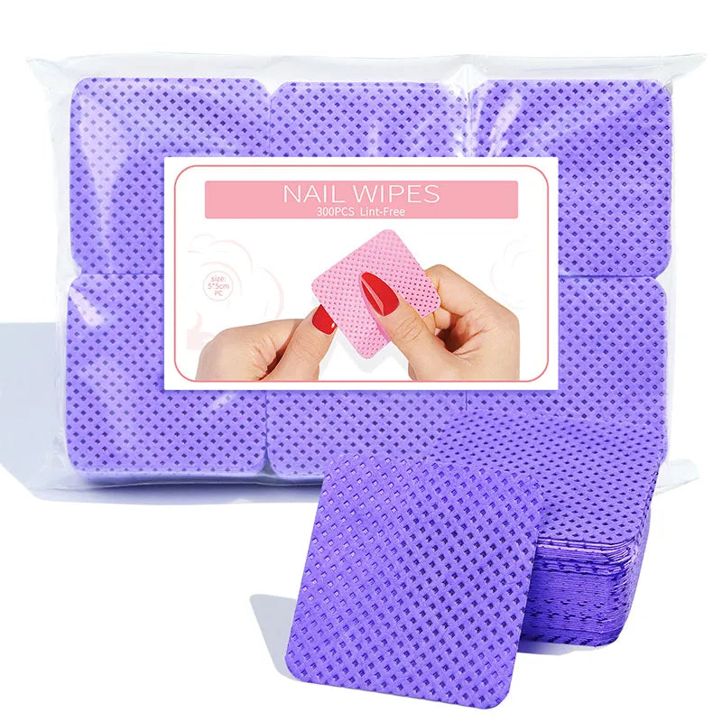 300pcs/Pack Lint-free Nail Polish Remover Napkin Colorful Cotton Wipes Paper Pads UV Gel Dust Cleaner Cleaning For Manicure Tool