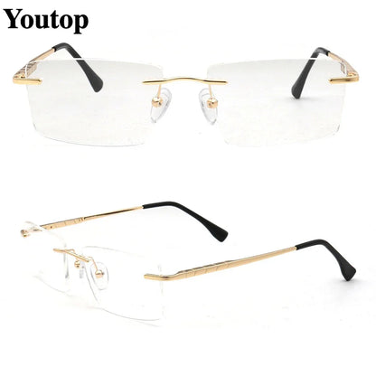 Men Rectangular Rimless Eyeglass Frames for Men Square Business Metal Optical Glasses Frames Light Spectacles Gold Silver Black