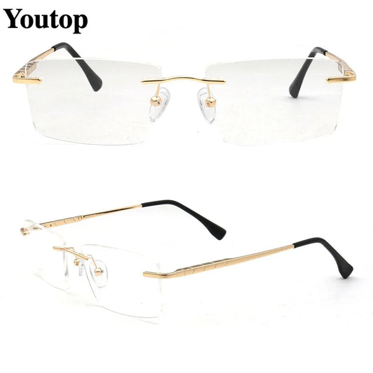 Men Rectangular Rimless Eyeglass Frames for Men Square Business Metal Optical Glasses Frames Light Spectacles Gold Silver Black