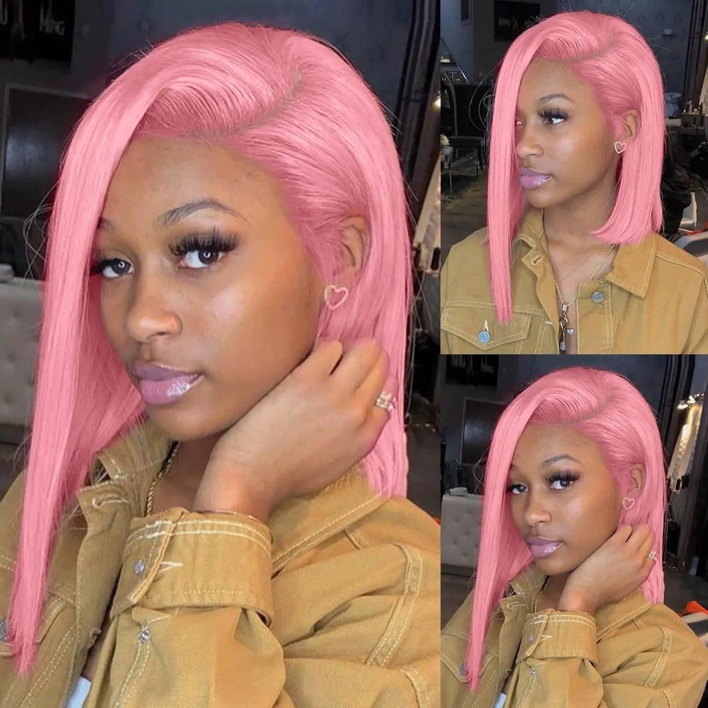 Pink Short Bob Wig Human Hair HD Lace Front Wigs Straight Ombre Honey Blonde Red Pink Silver 13X4 Cut Lace Frontal Wig