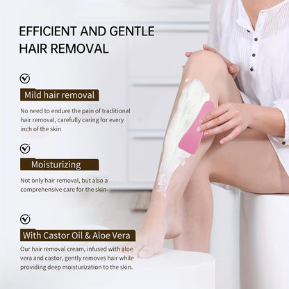 Aloe Vera Women'S Hair Removal Cream with Castor Oil, Moisturizing And Gentle Non-Irritating Skin Smoothness, for Daily Cleaning