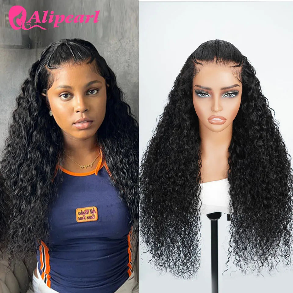 Alipearl Hair 6x8 Lace Closure Water Wave And Straight Wig Pre Cut Lace Glueless Human Hair Pre Plucked Pre Braided Wig