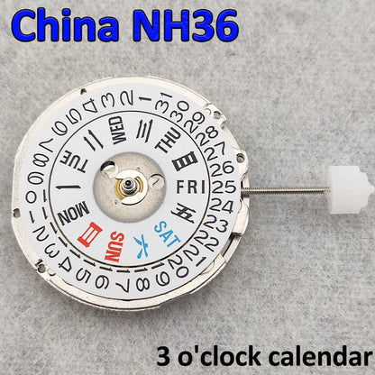 China NH36 Movement Can Replace Japanese NH36 Movement At 3 o'clock White Double Date High Accuracy Automatic Mechanical NH36A