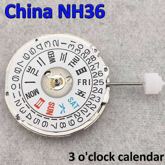China NH36 Movement Can Replace Japanese NH36 Movement At 3 o'clock White Double Date High Accuracy Automatic Mechanical NH36A