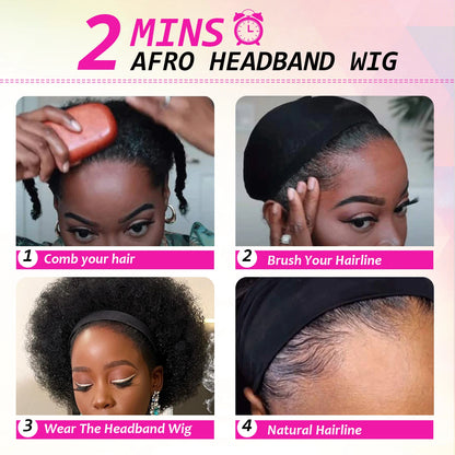 Tereshar Synthetic Short  Afro Puff Headband Wigs for Black Women 8inch Afro Puff Hair Kinky Curly Wigs for Daily Party Use