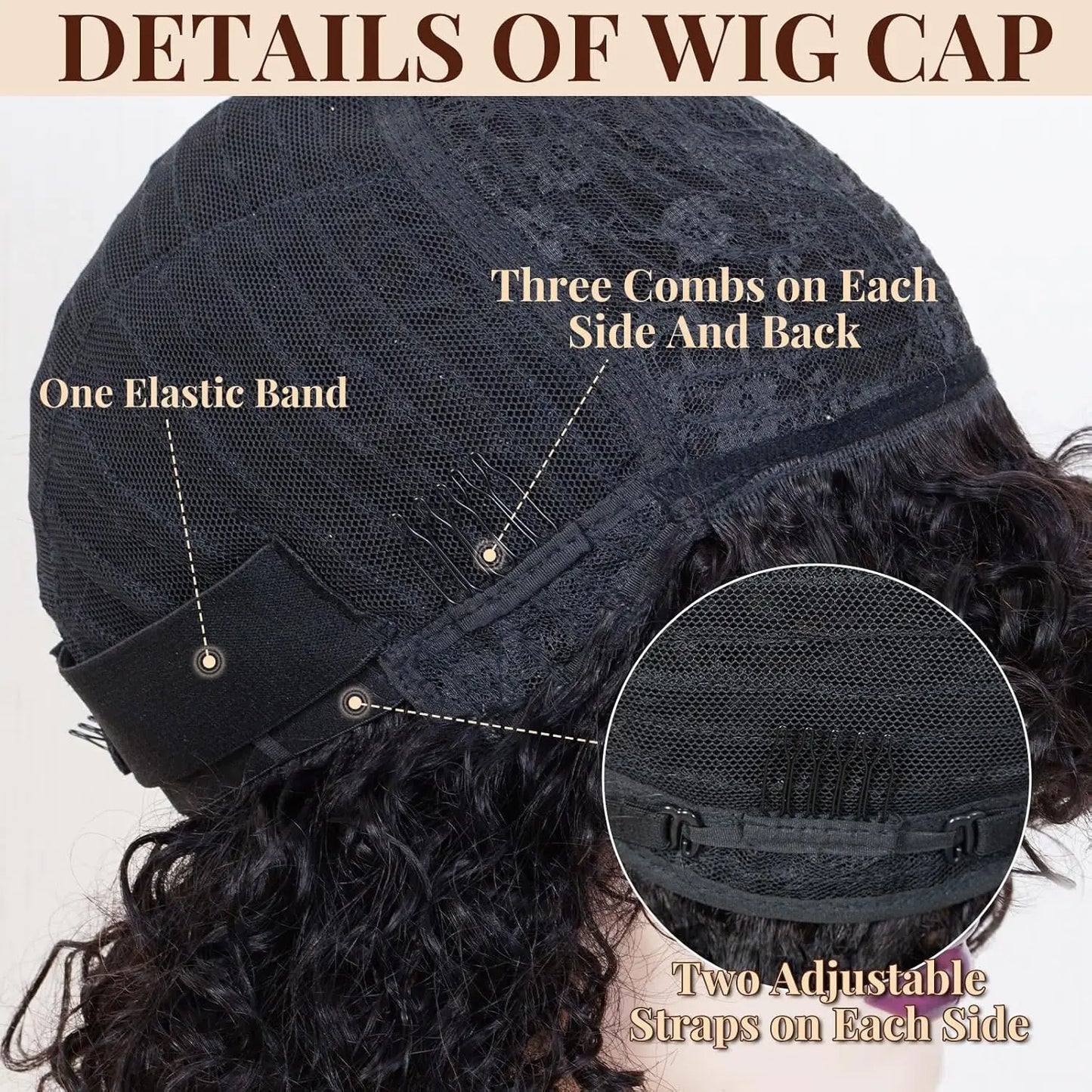 Short Curly Bob Wig Human Hair Water Wave Glueless Human Hair Wigs with Bangs for Black Women Wear and Go Machine Made Wig Black