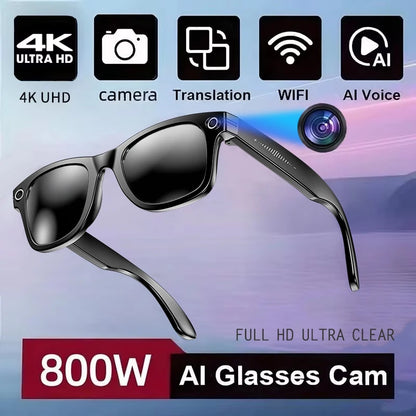 2025New 8 Million Pixels Smart Glasses 4K UHD Camera Videos AI Photo Recognition Answer Translation Waterproof Bluetooth Glasses