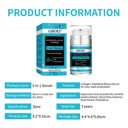 GROEI 3-in-1 Serum for Face Neck Decollete Hydration Glow + Firming HPR Retinol Alternative 30ml Anti-Wrinkle Skincare Creams