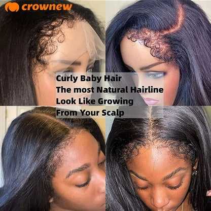 4C kinky Edges Wig Natural Hairline Straight Human Hair Wigs 13x4 HD Lace Frontal Wig Glueless Wigs Human Hair Curly Edges Hair