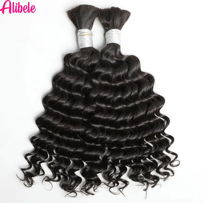 Alibele Hair Bulk Hair For Braiding 100% Real Human Hair Deep Curly Hair For Boho Braids 12A Grade Hair 95g-105g Natural Color