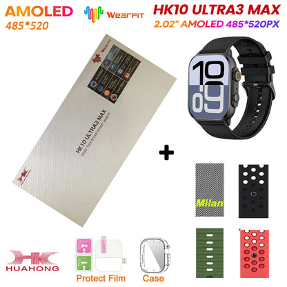 HK10 Ultra 3 MAX Plus 2025 Smart Watch 49mm AMOLED 4GB ROM AI ROBOT Network Sharing NFC GPT Compass GPS Watch for ISO Android