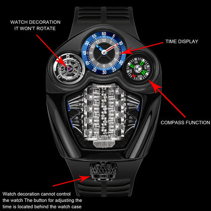 NEW PINDU Design Engine Series Quartz Watch Men TOP-luxurious Stainless steel Compass Waterproof Swiss quartz 762 movement watch