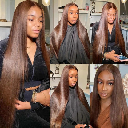 Chocolate Brown Straight Lace Front Wigs Human Hair 13x6 Hd Lace Frontal Wig Brazilian Preplucked 13x4 Dark Brown Full Lace Wigs