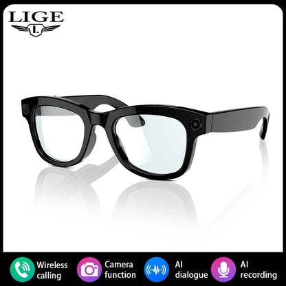 LIGE New AI Smart Glasses 500W Camera Bluetooth Voice Call Music Smart Sunglasses Video Sound Record Translation Anti-Blue Light