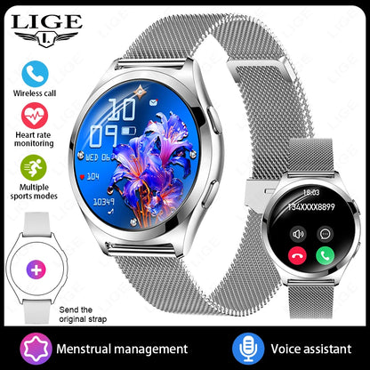 LIGE New 1.27”HD Screen Smart Watch Women IP68 Waterproof Bluetooth Call Women’s Bracelet Sport Health Monitor Ladies Smartwatch